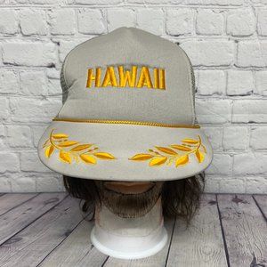 Vintage Hawaii Trucker hat Mesh Rope Cap Snapback Gray Gold Leaf Hawaiian Item 1